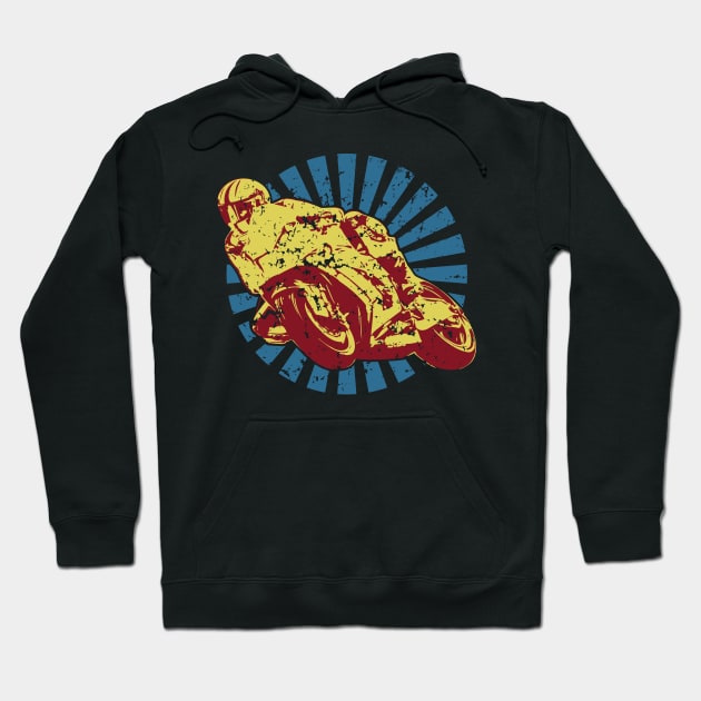 Sportbike Racing Motorcycle in Cool Distressed Retro Colors Hoodie by hobrath